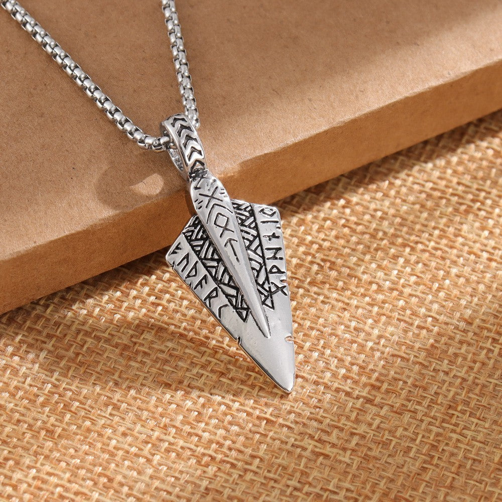 Men's Steel Viking Rune Spearhead Vintage Pendant Necklace