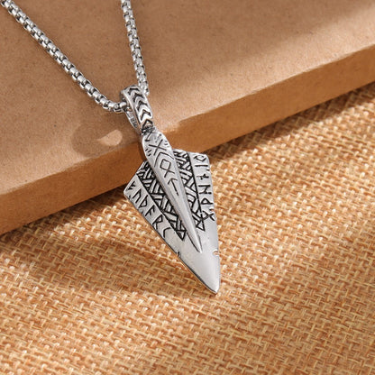 Men's Steel Viking Rune Spearhead Vintage Pendant Necklace