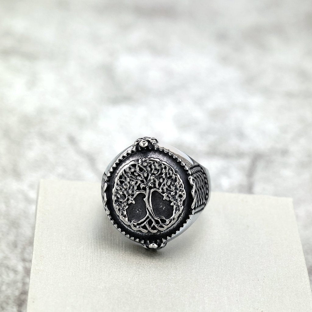 Vintage Nordic Cast Stainless Steel Viking Tree of Life Symbol Ring for Men