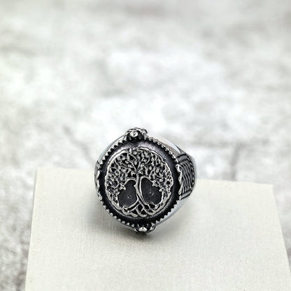 Vintage Nordic Cast Stainless Steel Viking Tree of Life Symbol Ring for Men