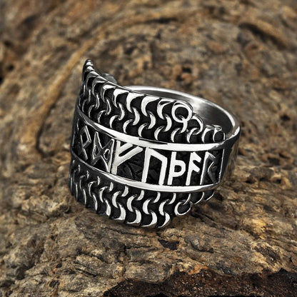 Vintage Solid Stainless Steel Extra Wide Band Viking Rune Hip Hop Ring for Men