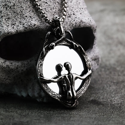 Retro stainless steel men's Gothic magic mirror pendant necklace