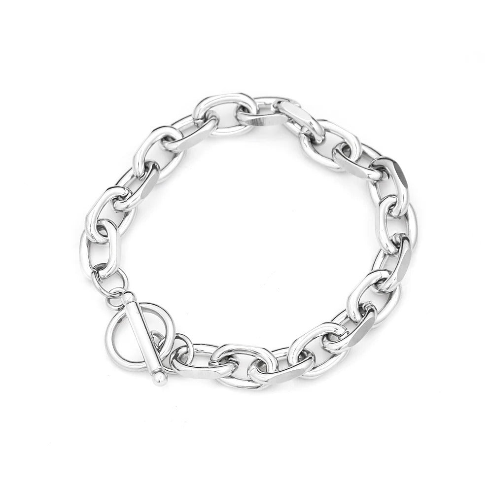 Men's European Trendy OT Clasp Stainless Steel Bracelet, High-End Electroplated Versatile Hip Hop Fashion Wrist Jewelry