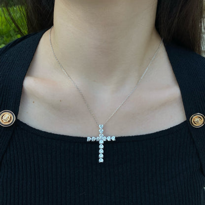 Women's Stylish Cross Pendant Necklace, Heart Shape Zirconia Inlay, S925 with White Gold Plating