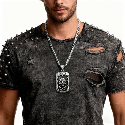 Men's Steel Skull Crossbones Dog Tag Pendant Necklace