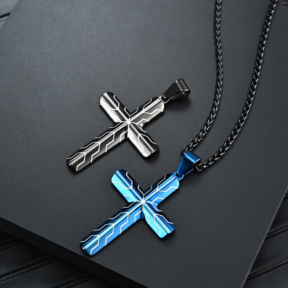 Men's Tire-Patterned Cross Pendant Necklace