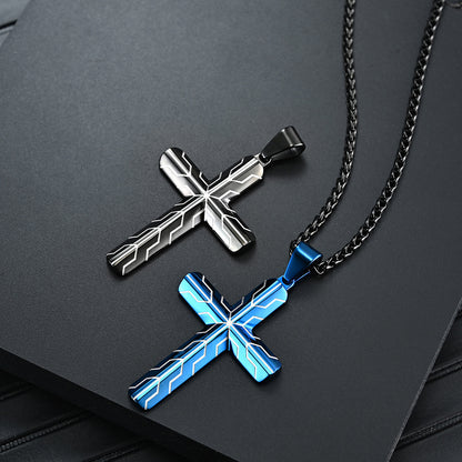 Men's Tire-Patterned Cross Pendant Necklace