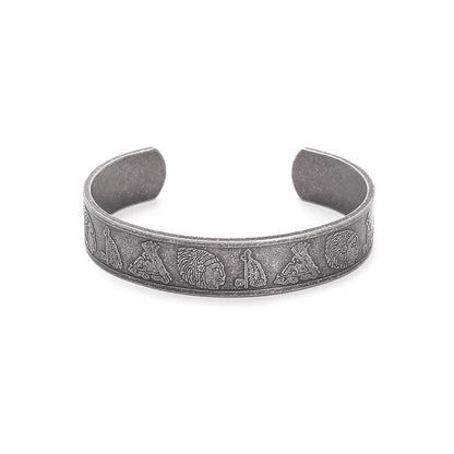 Ancient Egyptian Pharaoh Engraved Open C Bracelet for Men, Fashion Viking Style Stainless Steel Retro Cuff Bangle Jewelry