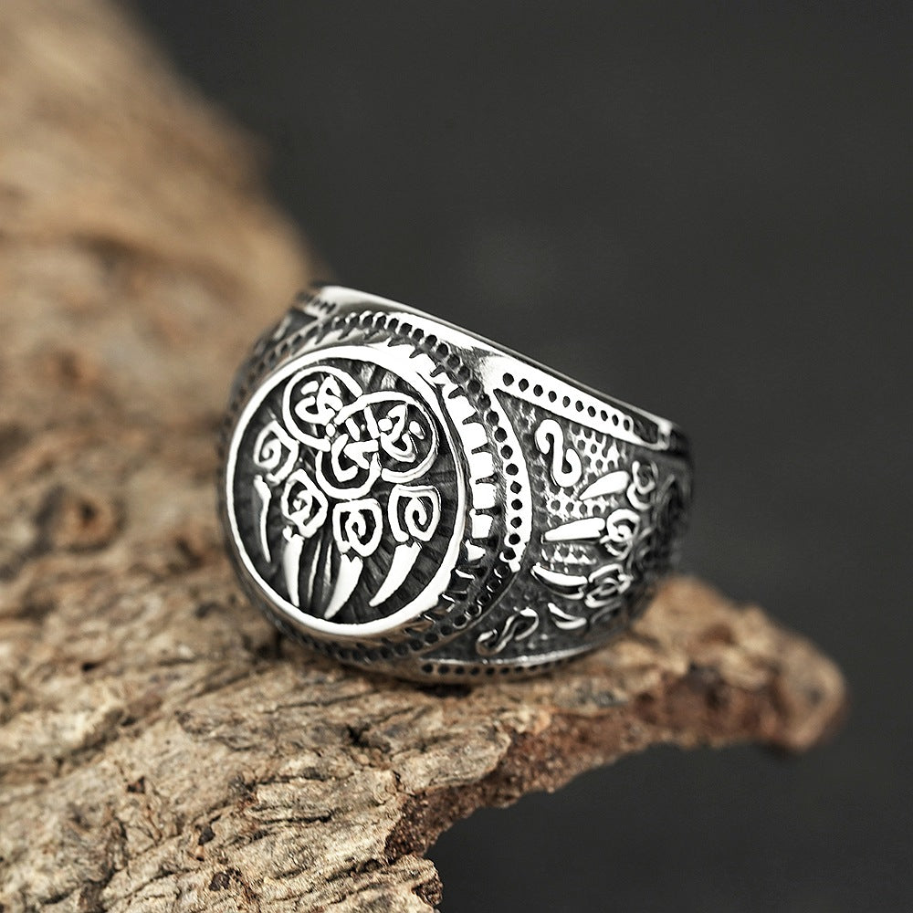 Vintage Nordic Stainless Steel Viking Bear Paw Rune Ring for Men, Hip Hop Style