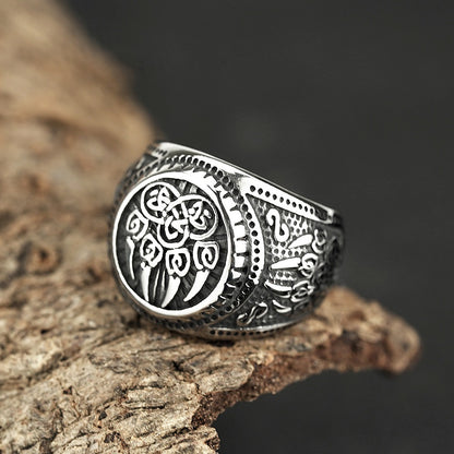 Vintage Nordic Stainless Steel Viking Bear Paw Rune Ring for Men, Hip Hop Style
