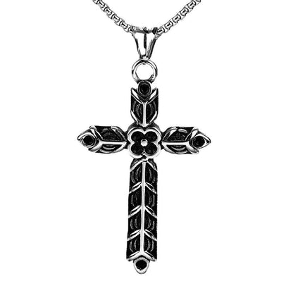 Vintage Stainless Steel Men's Double Sided Engraved Cross Pendant Necklace