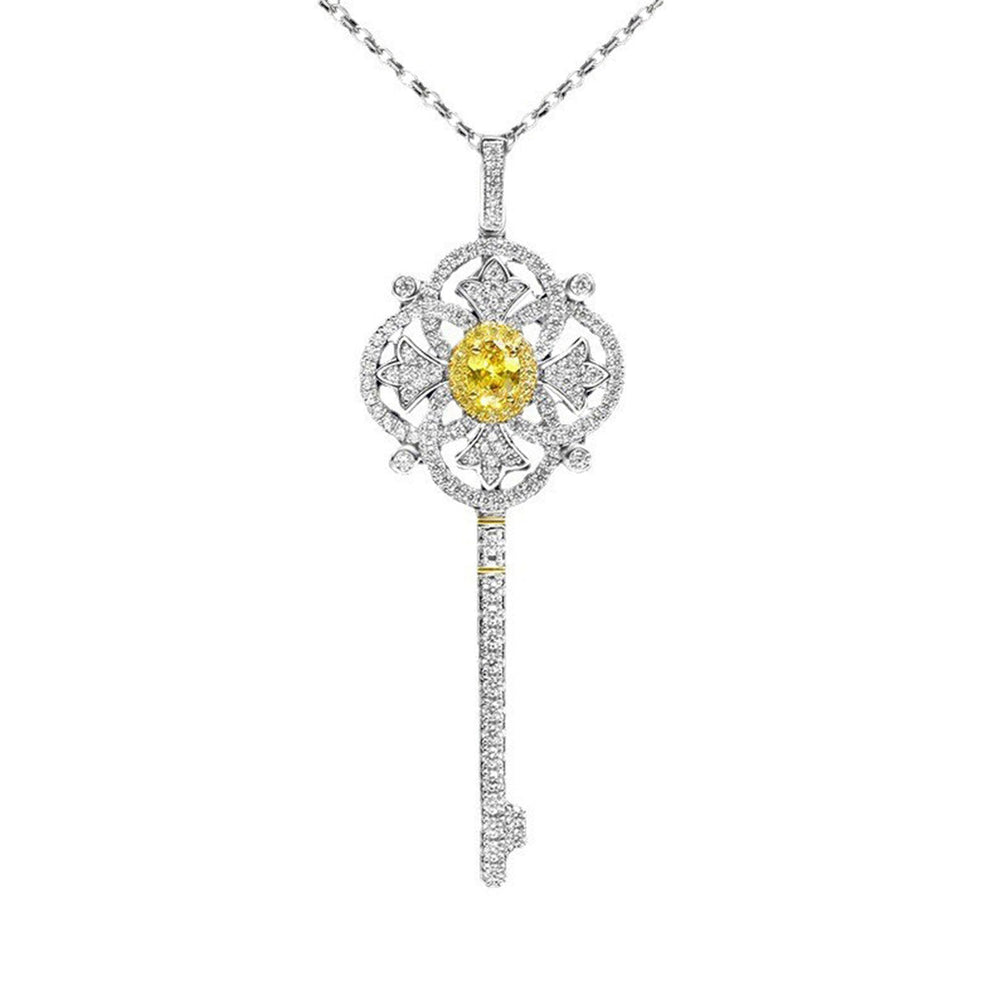 Women's White Gold Yellow Sapphire Four-leaf Clover Key Shape Pendant