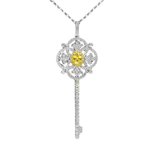 Women's White Gold Yellow Sapphire Four-leaf Clover Key Shape Pendant