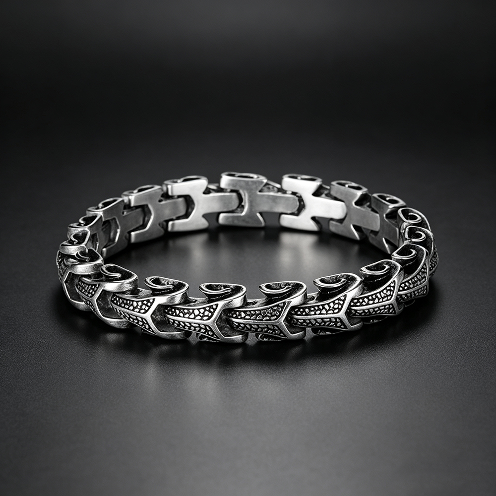 Men's Retro Fishbone Textured Curb Bracelet