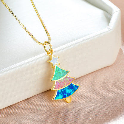 Colorful Opal Christmas Tree Necklace
