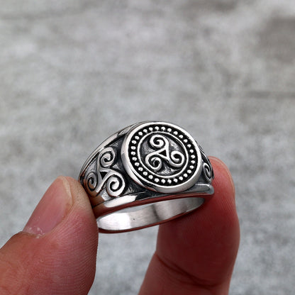 Vintage Solid Stainless Steel Viking Symbol Circle Spiral Ring for Men