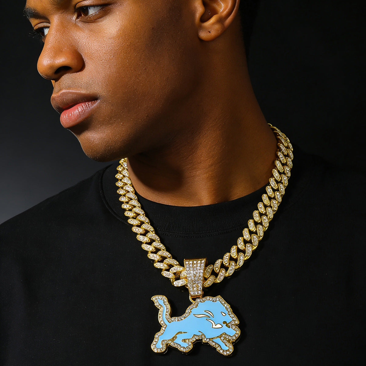 Hip-Hop Blue Wolf Cuban Chain Pendant Necklace