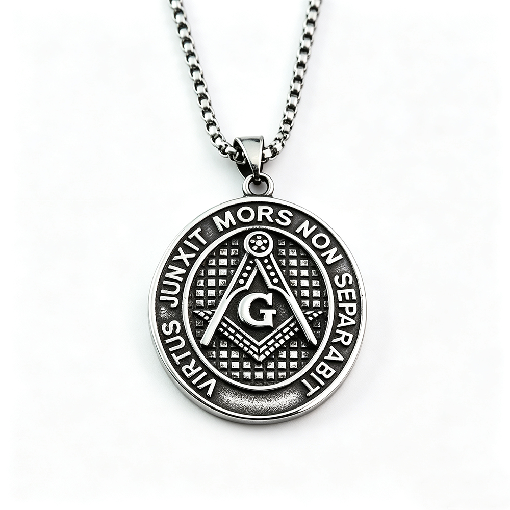 Mens Steel Double Sided Pendant Necklace