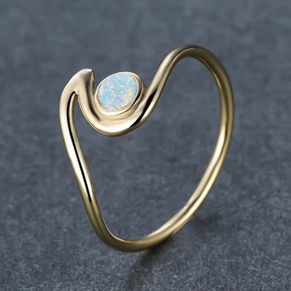 Women's Wave Shape Opal Adjustable Ring