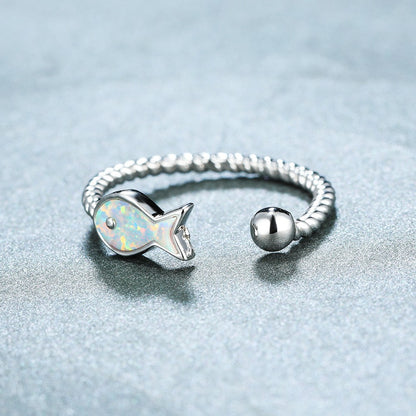 Women's Fish Shape Opal Twisted Adjustable Ring