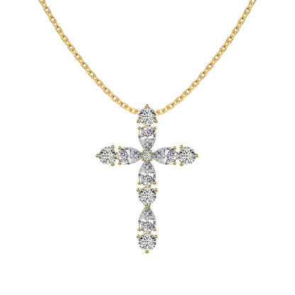 S925  Cross Necklace, Inlaid White Pear & Round Zircon, Niche Design, Elegant Versatile Jewelry