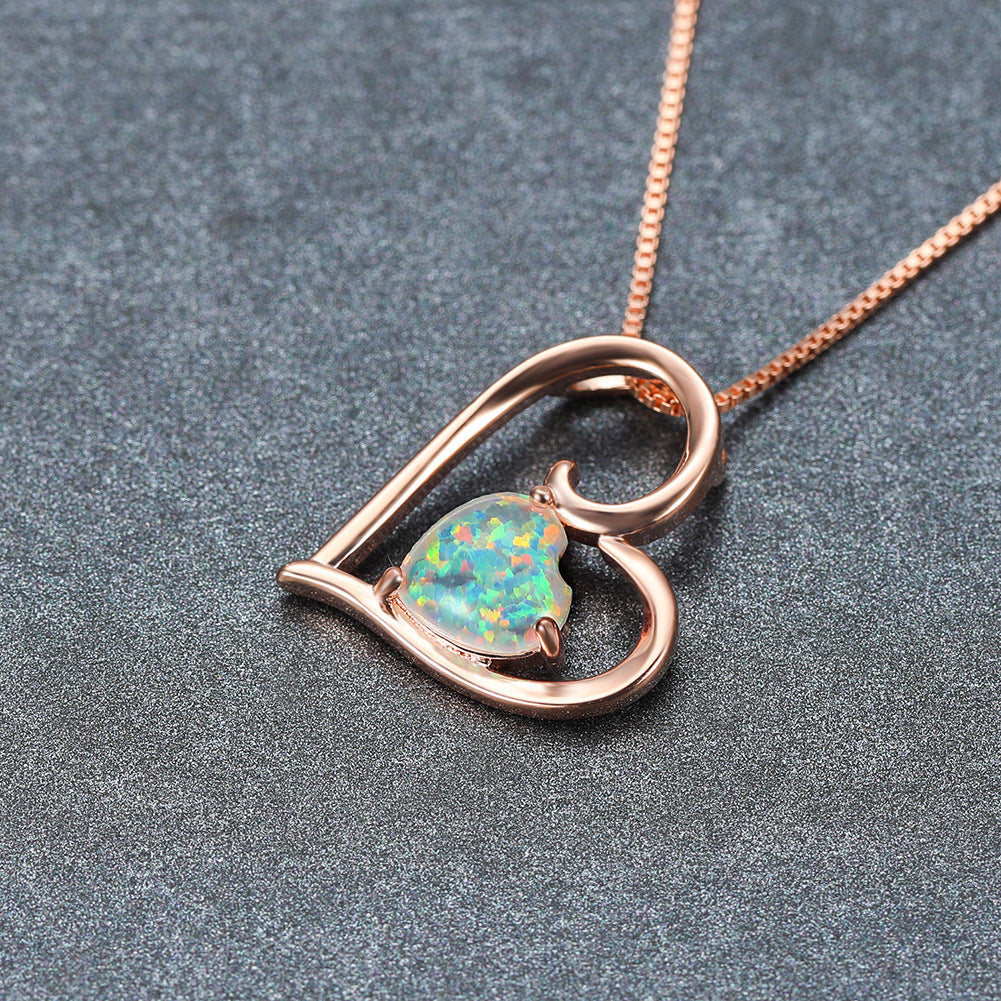 Hollowed-out design Opal Love Pendant Necklace