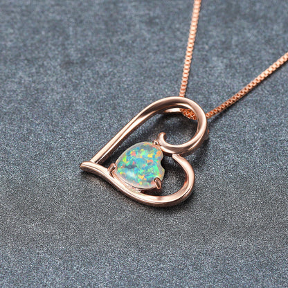 Hollowed-out design Opal Love Pendant Necklace
