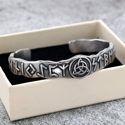 Nordic Pirate Retro Viking Rune Symbols Open C Bracelet for Men, Vintage Stainless Steel Cuff Bangle
