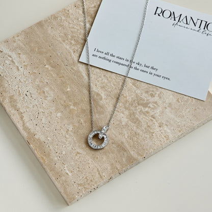 Women's Interlocking Rings Pendant Necklace, Baguette Zirconia Paved Inlay, S925 with White Gold Plating