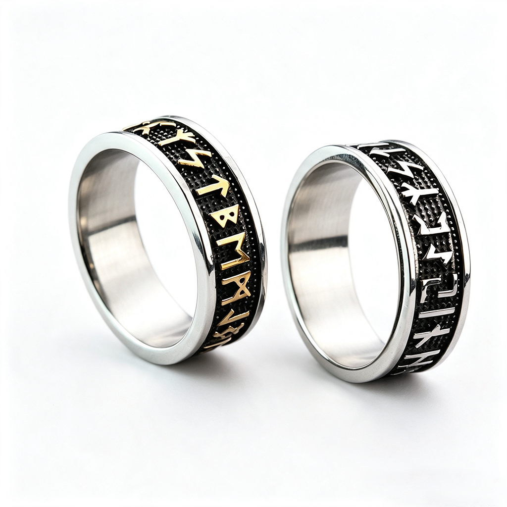 Vintage Nordic Stainless Steel Narrow Band Viking Rune Ring for Men