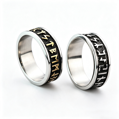 Vintage Nordic Stainless Steel Narrow Band Viking Rune Ring for Men
