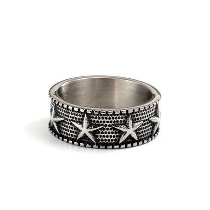 Vintage Solid Stainless Steel Five Point Starfish Round Ring for Men
