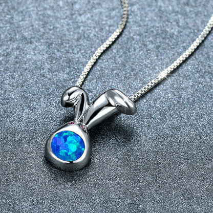 Rose gold white gold blue white Australian baby round-faced cute rabbit necklace