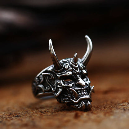 Men's Vintage Prajna Mask Titanium Steel Ring