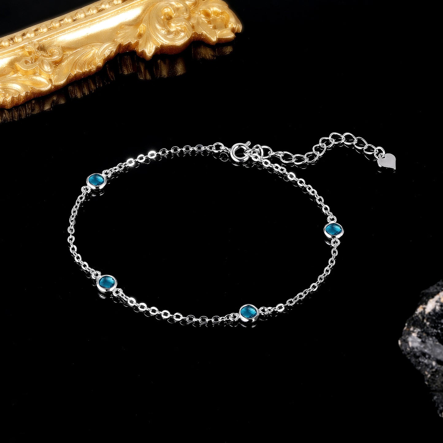 Women&Men's Adjustable Round Blue Zircon Bracelet