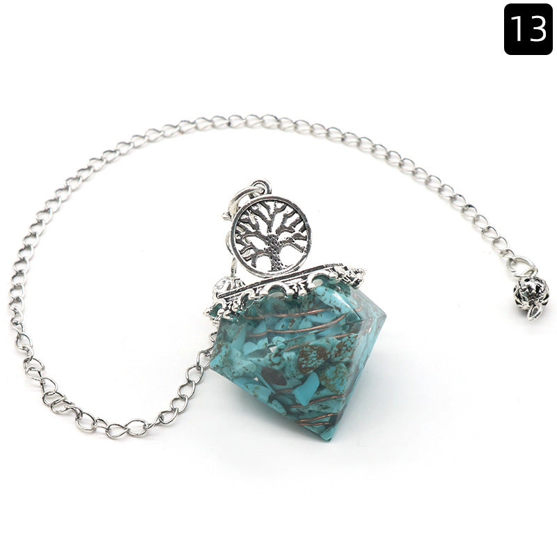 Crystal Agate Resin Gravel Diamond-Shaped Pendulum
