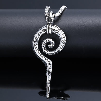 Men's Steel Vintage Spiral Snake Pendant Necklace