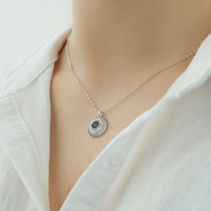 Niche Fashion S925 Silver Evil Eye Necklace Inlaid with White & Blue Round Zirconia Fashion Pendant Jewelry
