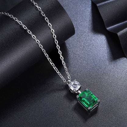 Women's Sterling Silver Bottle Shape Rectangle Emerald Pendant