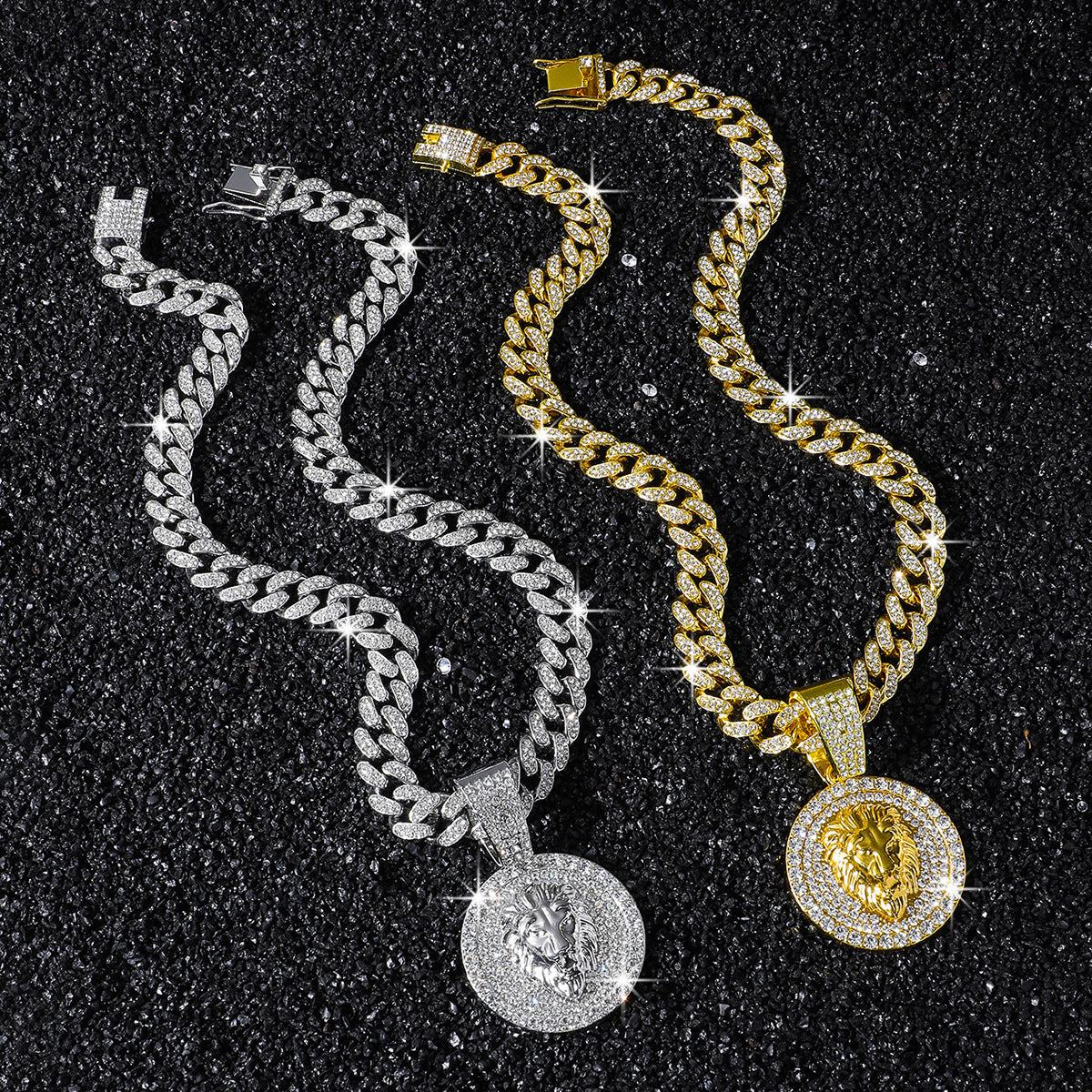 Hip-Hop Style Round Lion Head Animal Cuban Chain Pendant Necklace