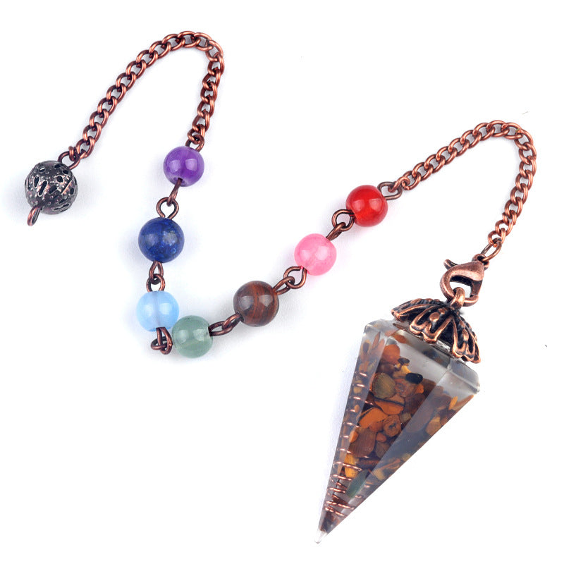 Chakra colorful bead chain crystal resin hexagonal cone flower holder spirit pendulum