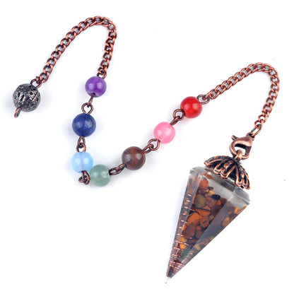 Chakra colorful bead chain crystal resin hexagonal cone flower holder spirit pendulum