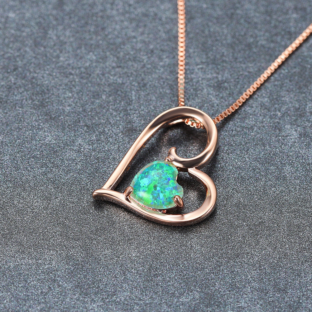 Hollowed-out design Opal Love Pendant Necklace