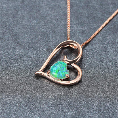 Hollowed-out design Opal Love Pendant Necklace
