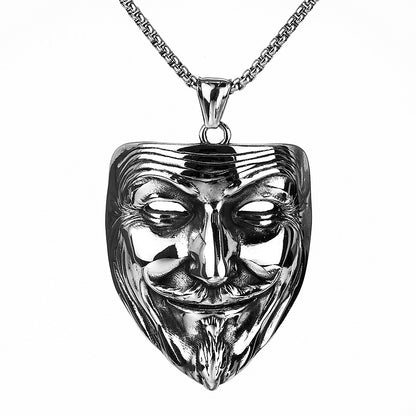 Vintage Stainless Steel Men's Movie Mask Pendant Necklace for Men
