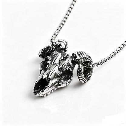 Men's Steel Ram Skull Pendant Necklace