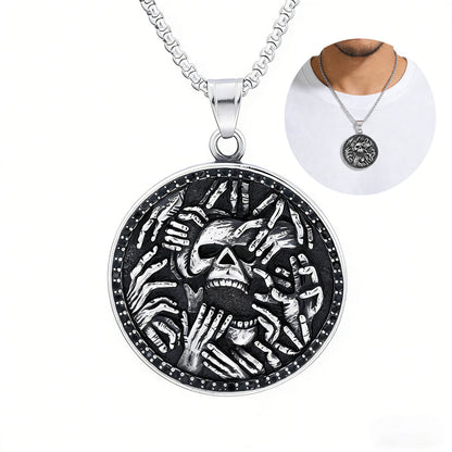 Men's Retro Gothic Dark Style Skull Hand Relief Pendant Necklace