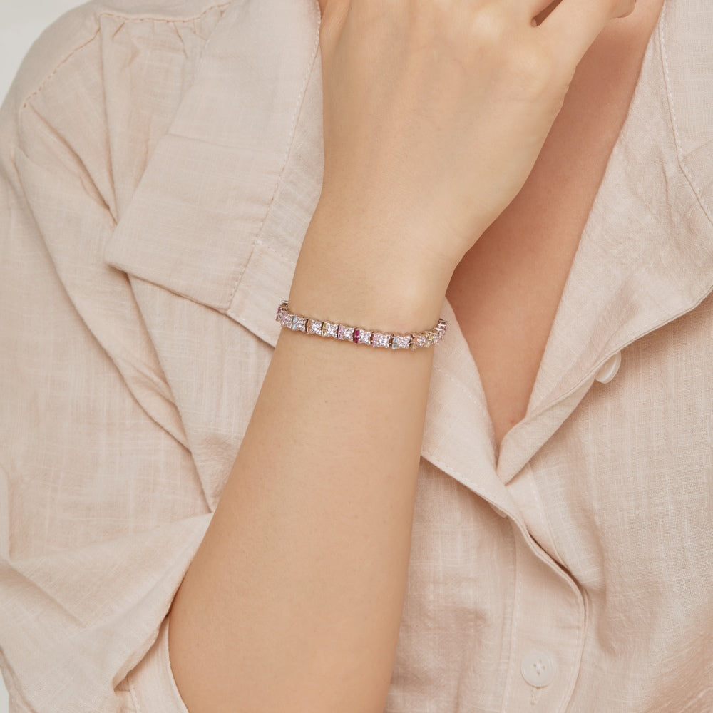 Women's High‑End Tennis Bracelet, Multicolor Marquise Zirconia With Round Zirconia Row Inlay, S925 with White Gold Plating
