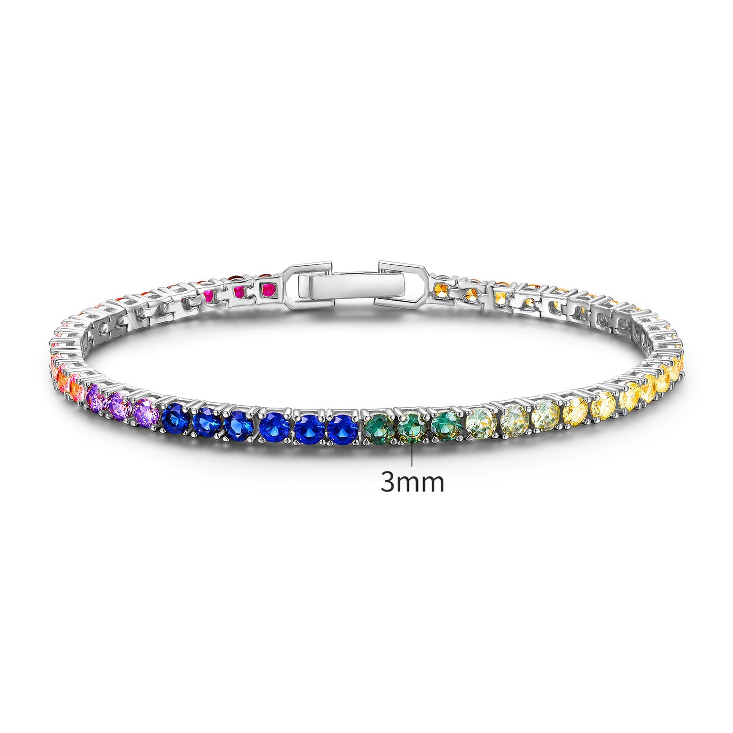 Women&Men's 3mm Gradient Colored Zircon Tennis Ball Belt Buckle Bracelet