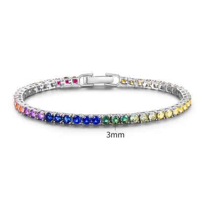 Women&Men's 3mm Gradient Colored Zircon Tennis Ball Belt Buckle Bracelet